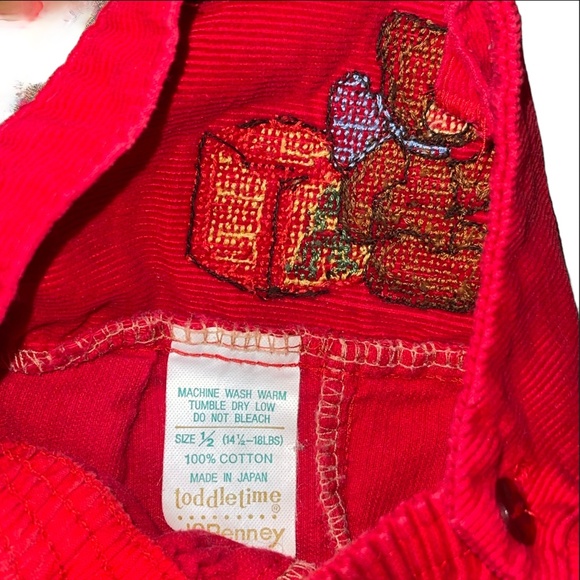 Vintage Overalls Corduroy JC Penney Toddletime Red 6 Months Japan Bear Blocks - Picture 11 of 13